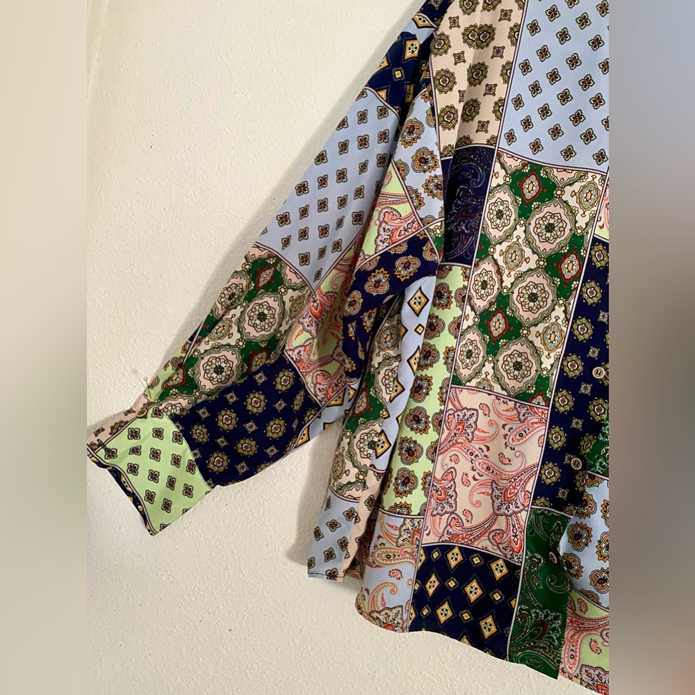 Zara Multicolor Patchwork Button Down - image 3